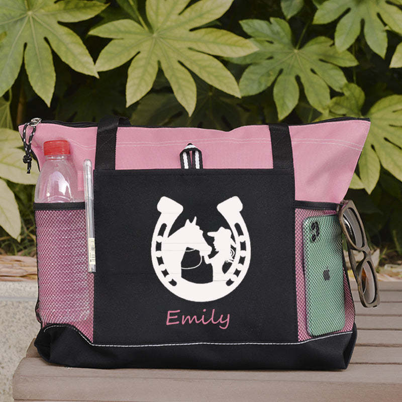 Girl Kissing Horse Tote Bag