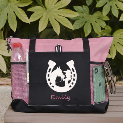 Girl Kissing Horse Tote Bag