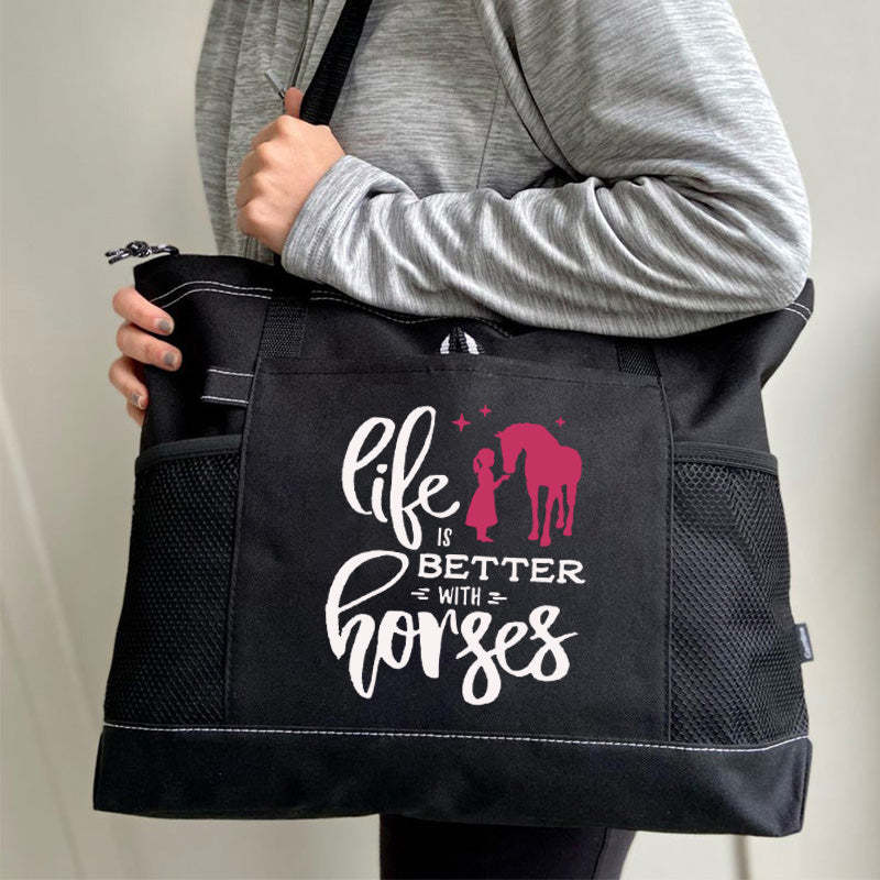 Life Is Better With Horses Tote Bag