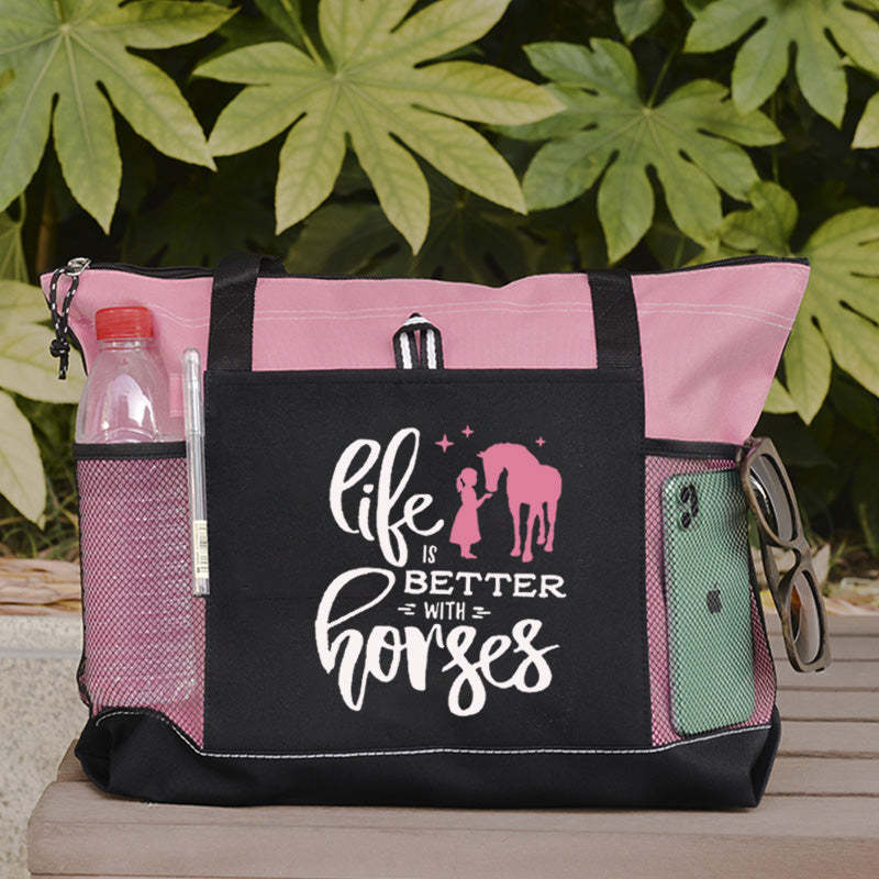 Life Is Better With Horses Tote Bag