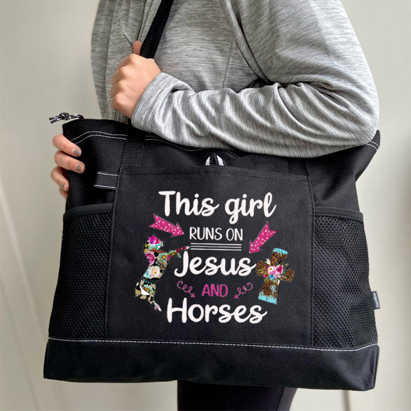 This girl runs on Jesus and horses flower Tote Bag
