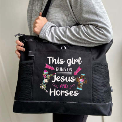 This girl runs on Jesus and horses flower Tote Bag