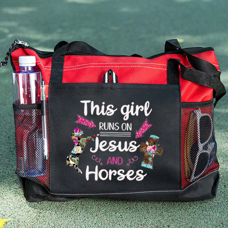 This girl runs on Jesus and horses flower Tote Bag