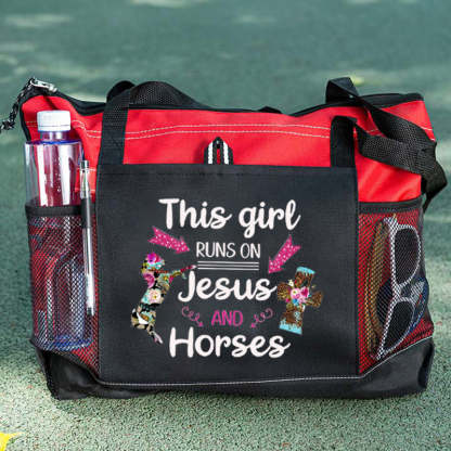 This girl runs on Jesus and horses flower Tote Bag