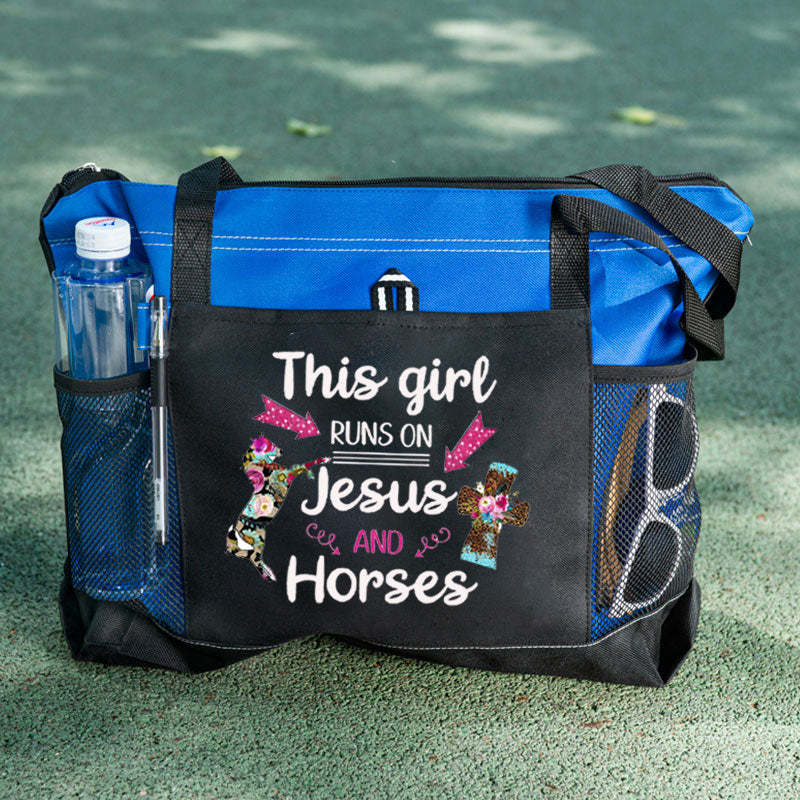 This girl runs on Jesus and horses flower Tote Bag
