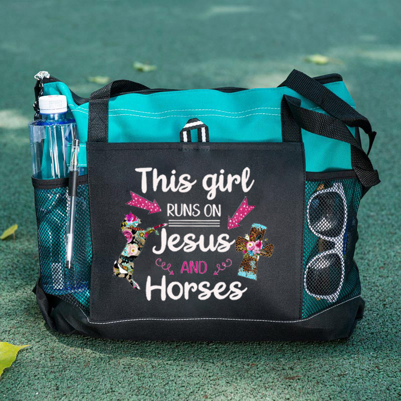 This girl runs on Jesus and horses flower Tote Bag