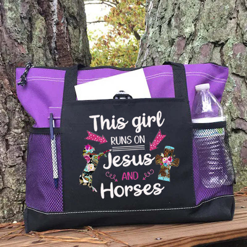 This girl runs on Jesus and horses flower Tote Bag