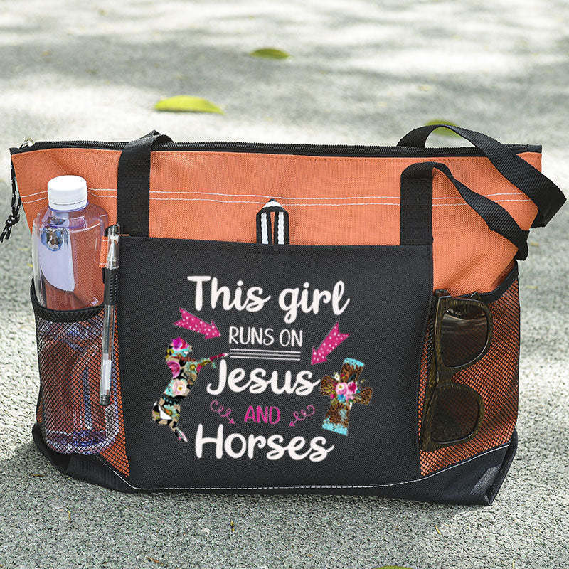 This girl runs on Jesus and horses flower Tote Bag