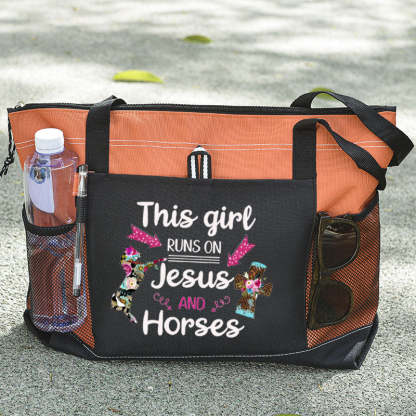 This girl runs on Jesus and horses flower Tote Bag