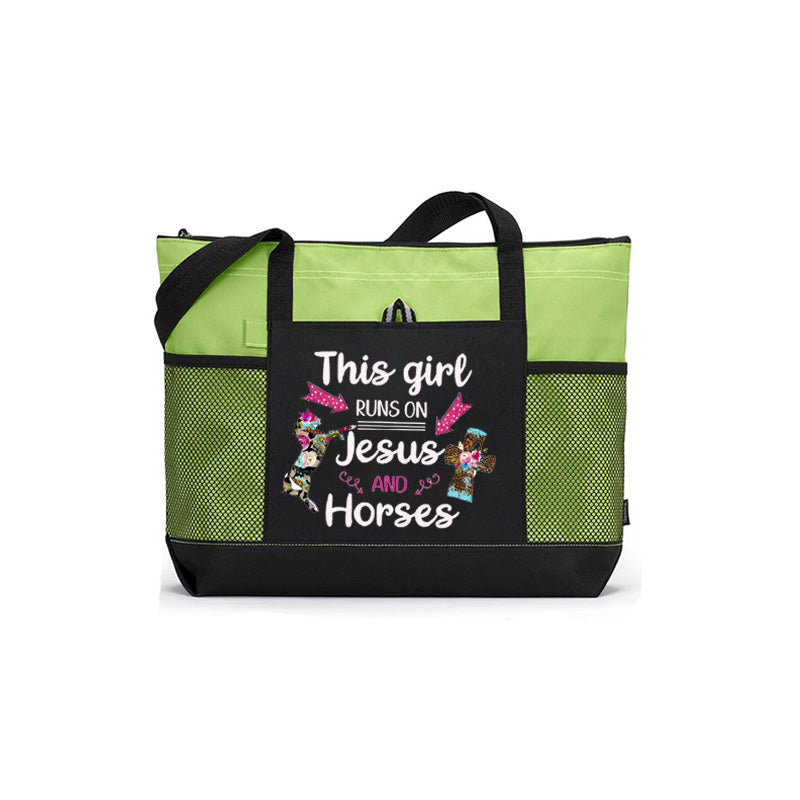 This girl runs on Jesus and horses flower Tote Bag