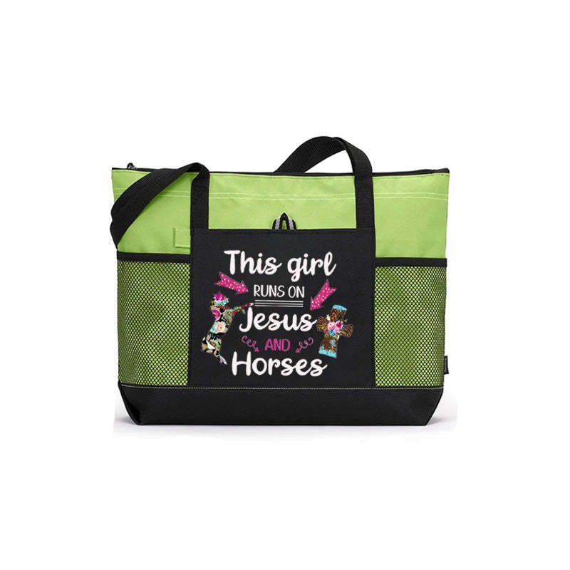 This girl runs on Jesus and horses flower Tote Bag