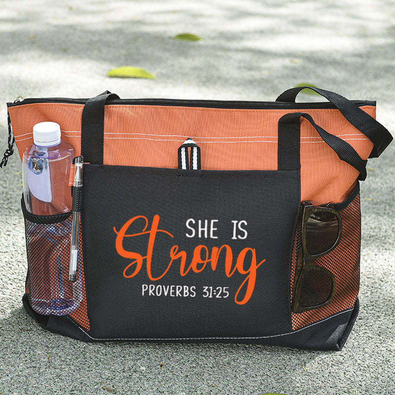 She is Strong Proverbs 31 25 Tote Bag