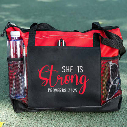 She is Strong Proverbs 31 25 Tote Bag