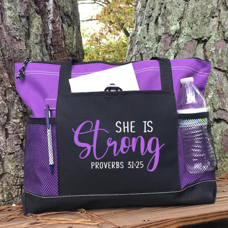 She is Strong Proverbs 31 25 Tote Bag
