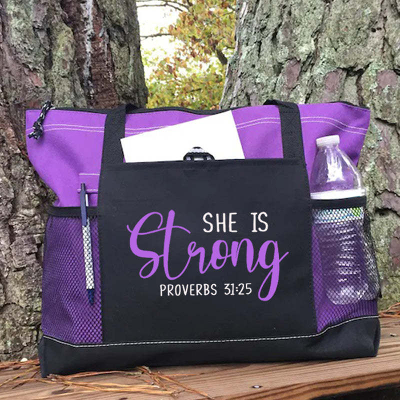 She is Strong Proverbs 31 25 Tote Bag