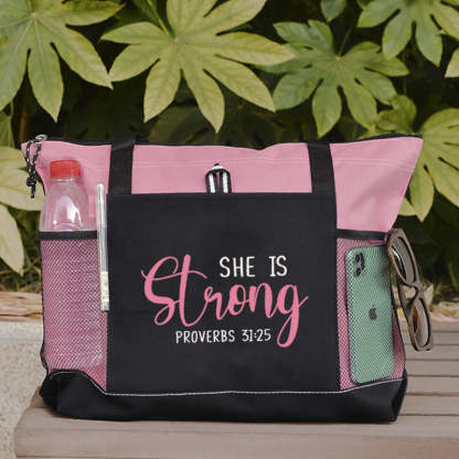 She is Strong Proverbs 31 25 Tote Bag