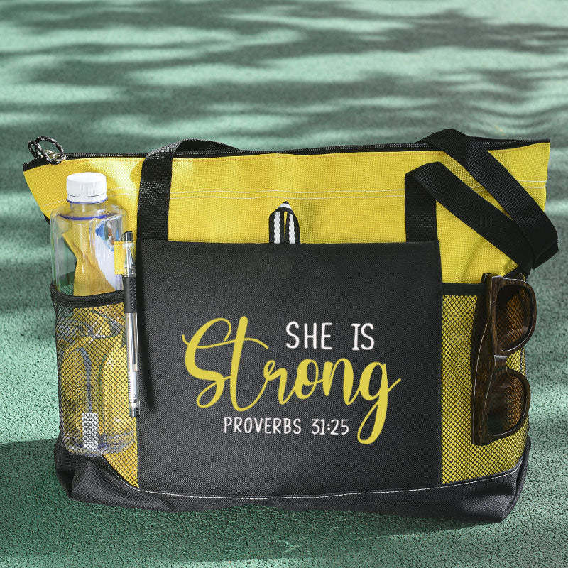 She is Strong Proverbs 31 25 Tote Bag