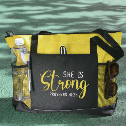 She is Strong Proverbs 31 25 Tote Bag