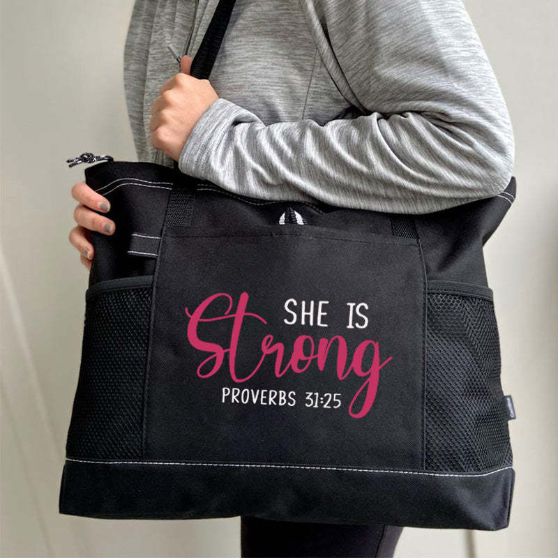 She is Strong Proverbs 31 25 Tote Bag