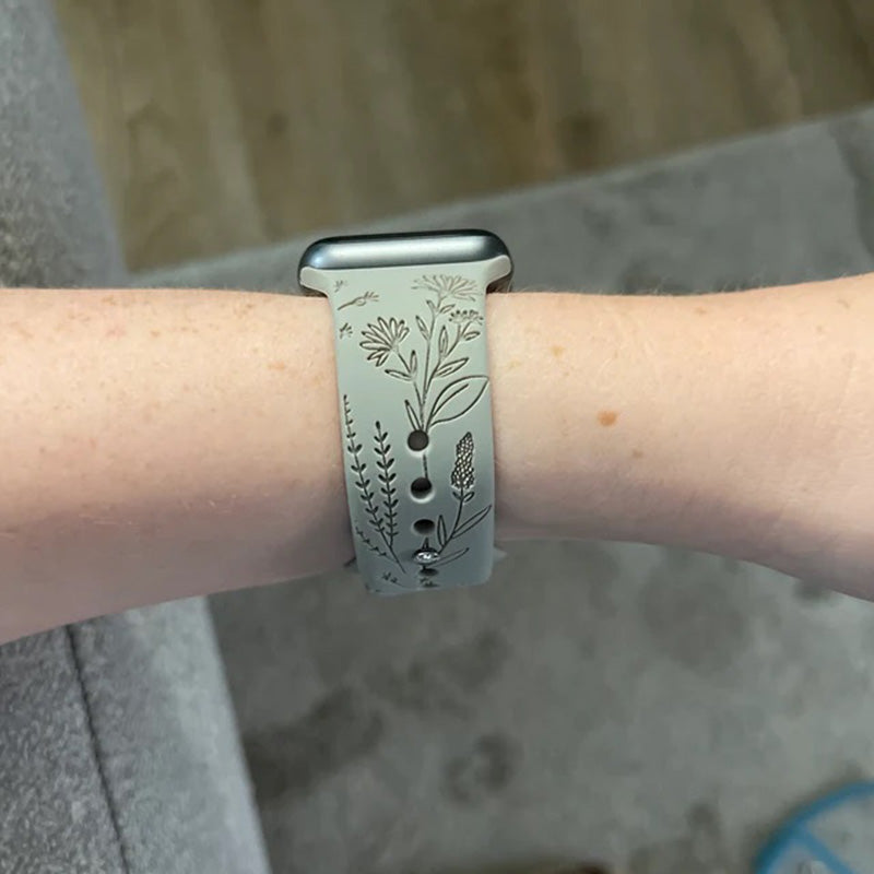 Engraved Teaching is a work of Heart Wildflower Watch Strap For Apple/Samsung/Fitbit Watch
