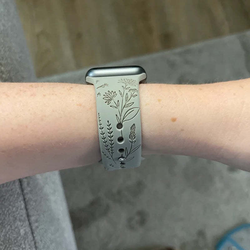 Engraved Teaching is a work of Heart Wildflower Watch Strap For Apple/Samsung/Fitbit Watch