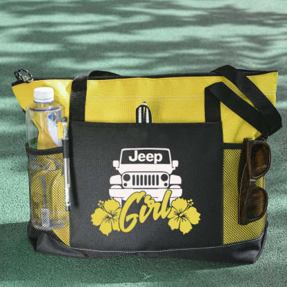 Jeep Girl With Flower Tote Bag For Jeep Lovers