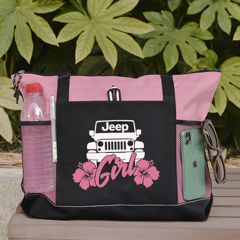 Jeep Girl With Flower Tote Bag For Jeep Lovers