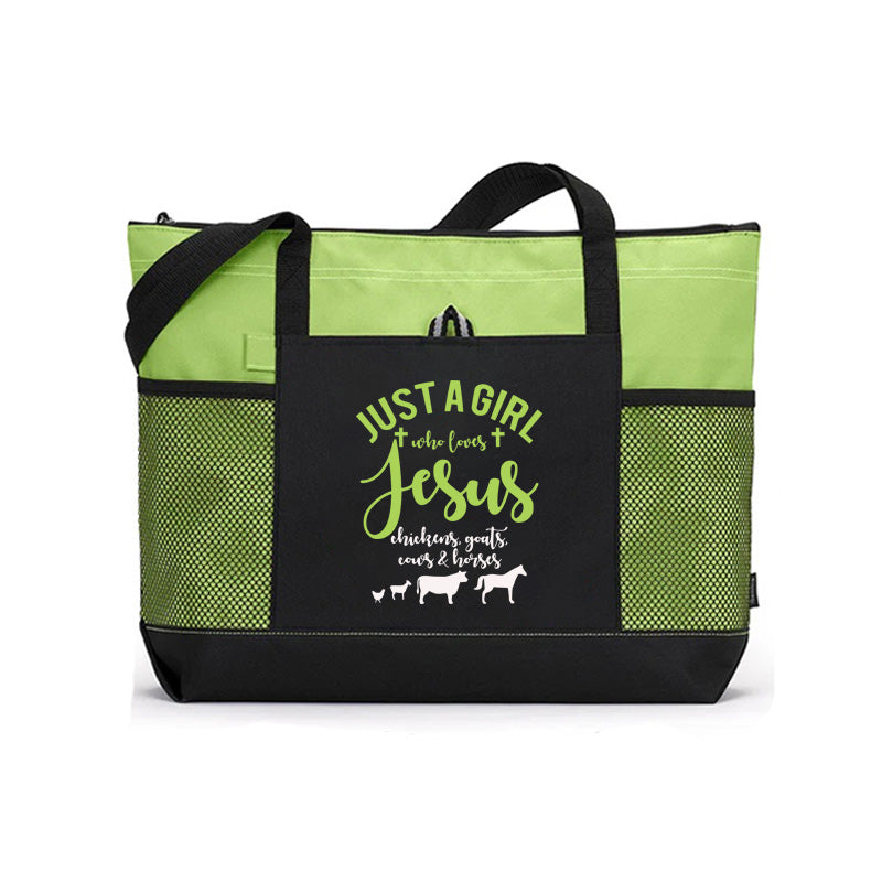 Just a Girl Who Loves Jesus Chickens Cows Horses Goats Tote Bag