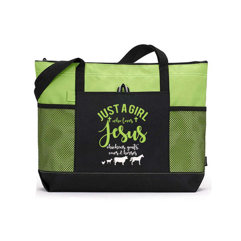 Just a Girl Who Loves Jesus Chickens Cows Horses Goats Tote Bag