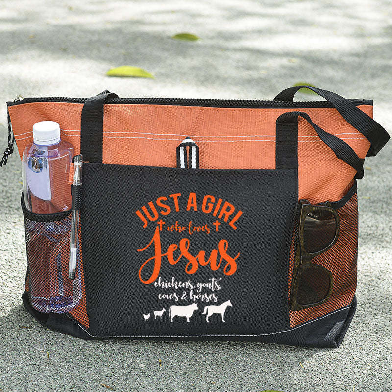 Just a Girl Who Loves Jesus Chickens Cows Horses Goats Tote Bag