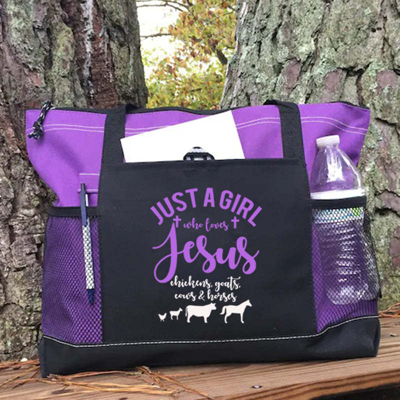 Just a Girl Who Loves Jesus Chickens Cows Horses Goats Tote Bag