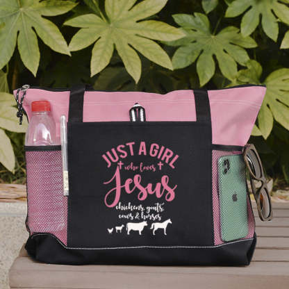 Just a Girl Who Loves Jesus Chickens Cows Horses Goats Tote Bag
