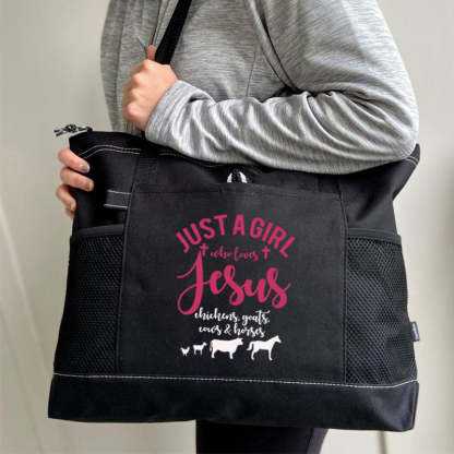 Just a Girl Who Loves Jesus Chickens Cows Horses Goats Tote Bag