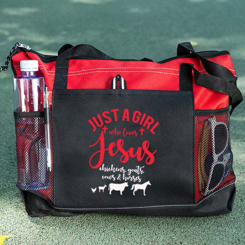 Just a Girl Who Loves Jesus Chickens Cows Horses Goats Tote Bag