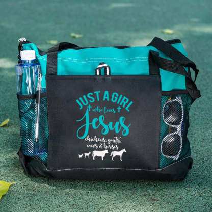 Just a Girl Who Loves Jesus Chickens Cows Horses Goats Tote Bag