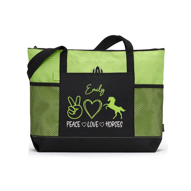 Peace Love Horses Tote Bag