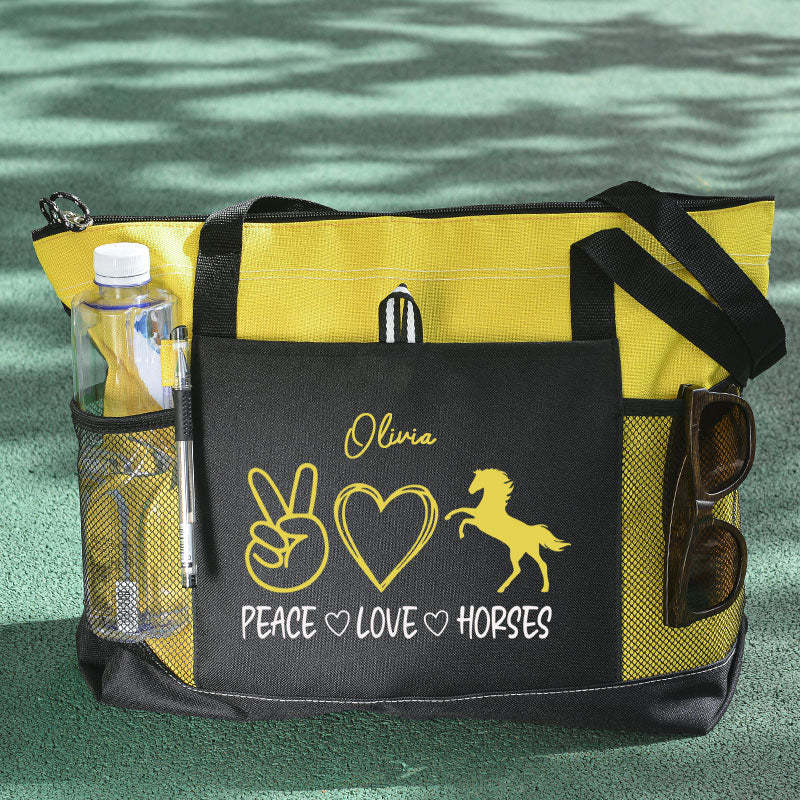 Peace Love Horses Tote Bag