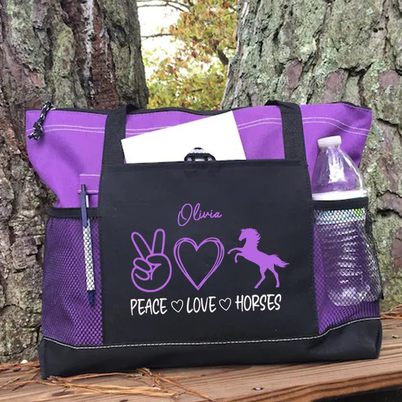 Peace Love Horses Tote Bag