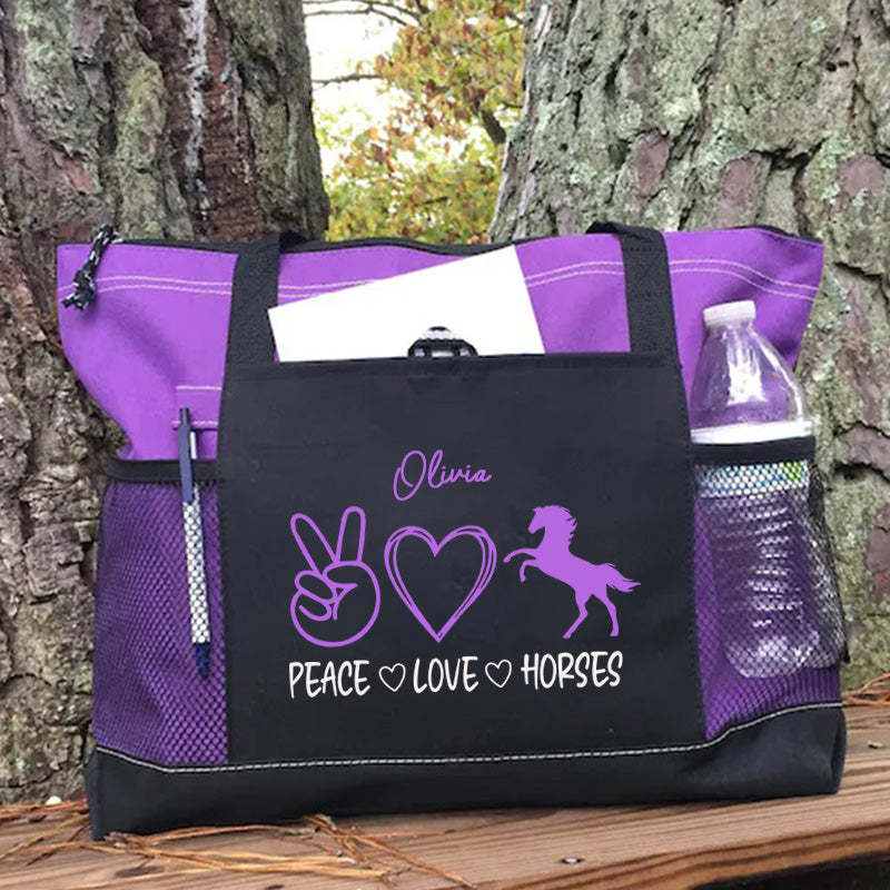 Peace Love Horses Tote Bag