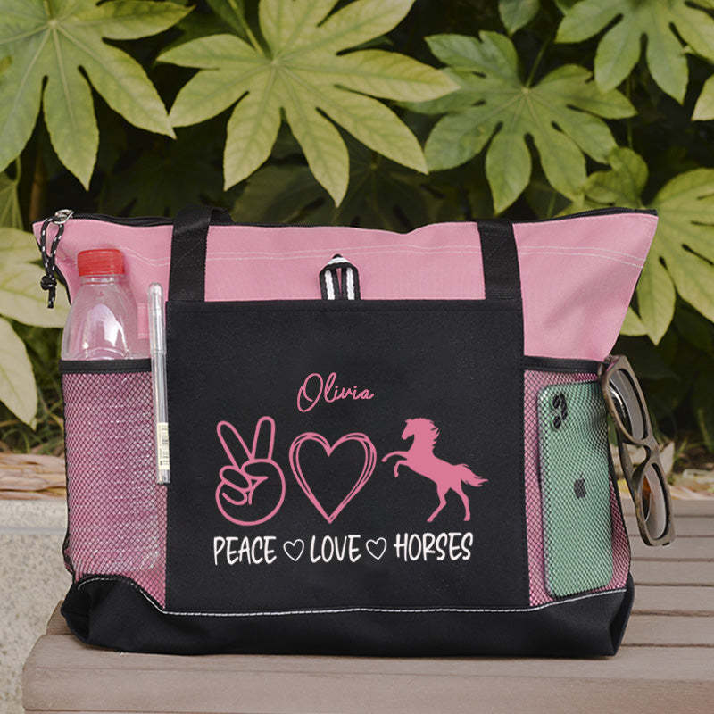 Peace Love Horses Tote Bag