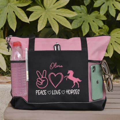 Peace Love Horses Tote Bag