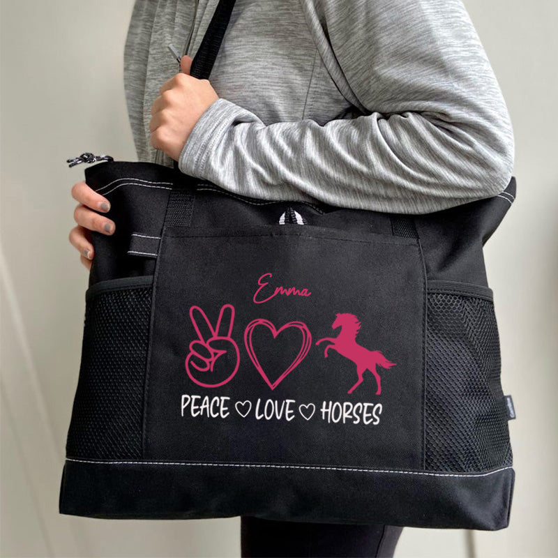 Peace Love Horses Tote Bag
