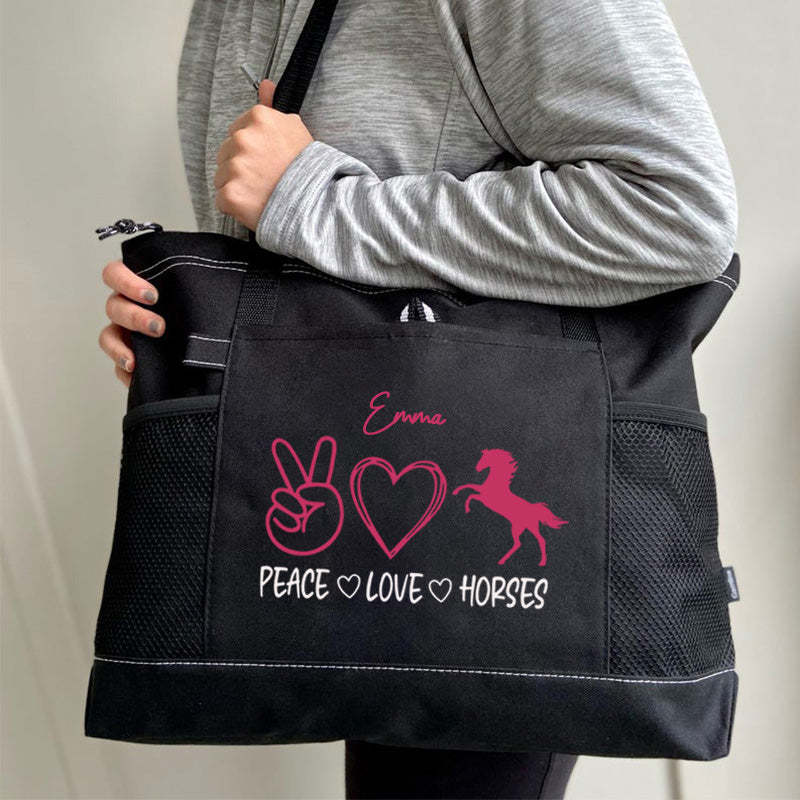 Peace Love Horses Tote Bag