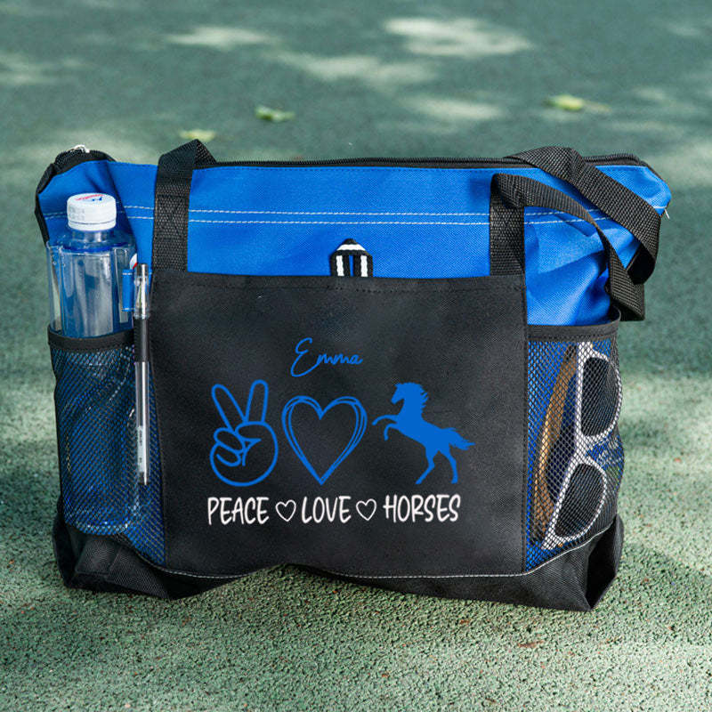 Peace Love Horses Tote Bag