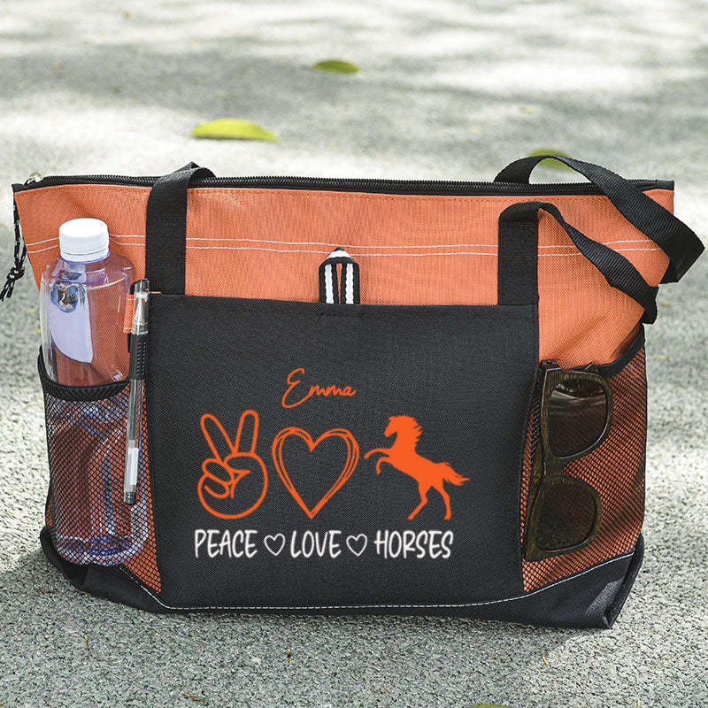 Peace Love Horses Tote Bag