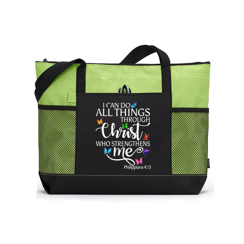 I Can All Things Through Christ Who Strengthens Me Tote Bag Butterfly Tote Bag