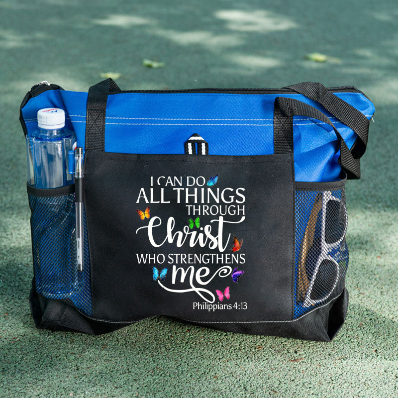 I Can All Things Through Christ Who Strengthens Me Tote Bag Butterfly Tote Bag