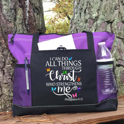 I Can All Things Through Christ Who Strengthens Me Tote Bag Butterfly Tote Bag
