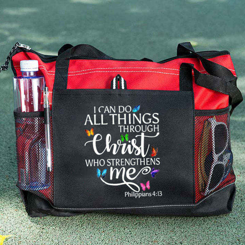 I Can All Things Through Christ Who Strengthens Me Tote Bag Butterfly Tote Bag