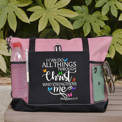 I Can All Things Through Christ Who Strengthens Me Tote Bag Butterfly Tote Bag